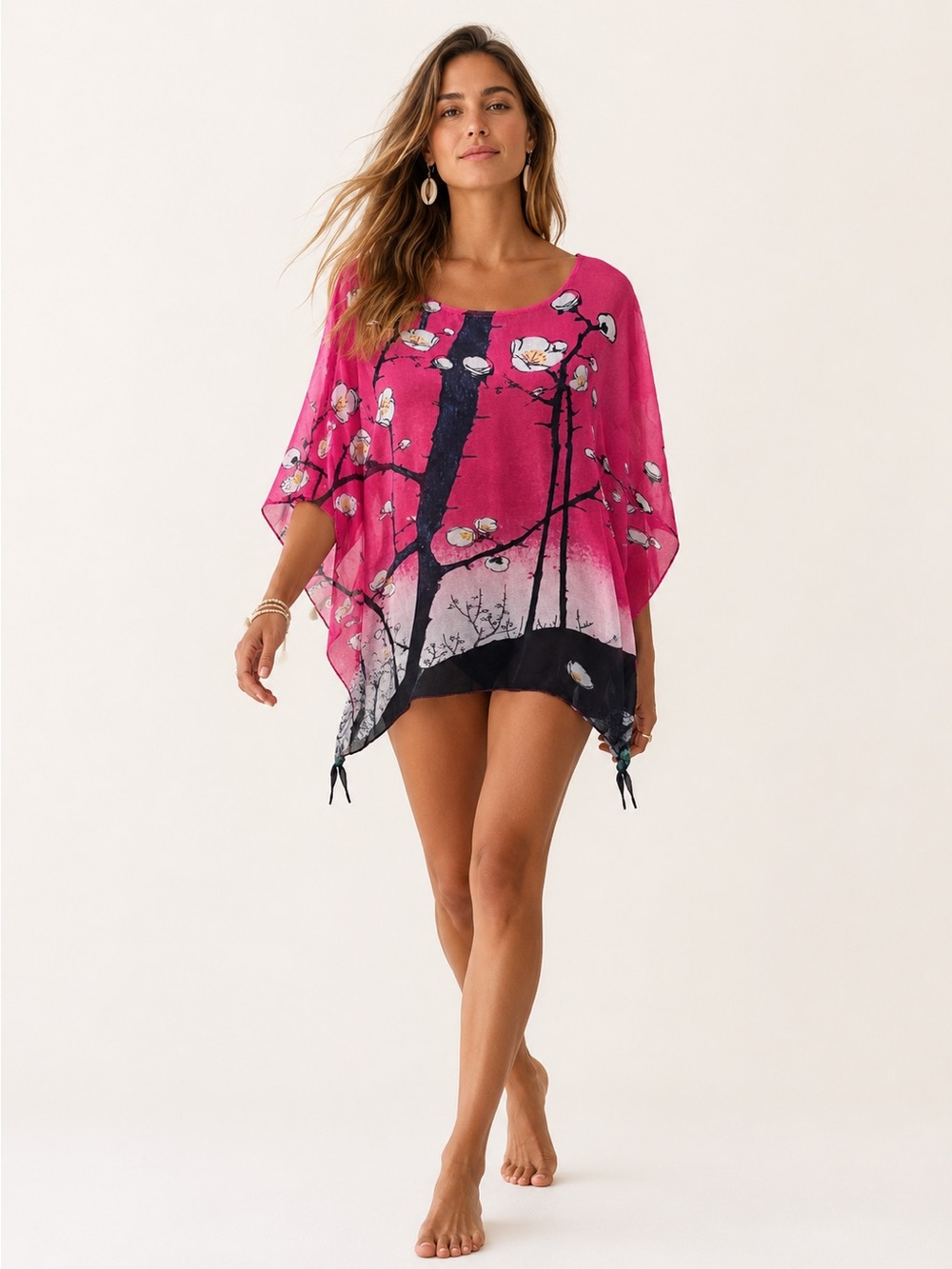 Cocoon House Silk Kimono Topper Hand Painted Cherry Blossom